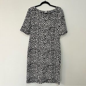 Talbots Black White Animal Print Short Sleeve Sheath Dress Women’s Size 10